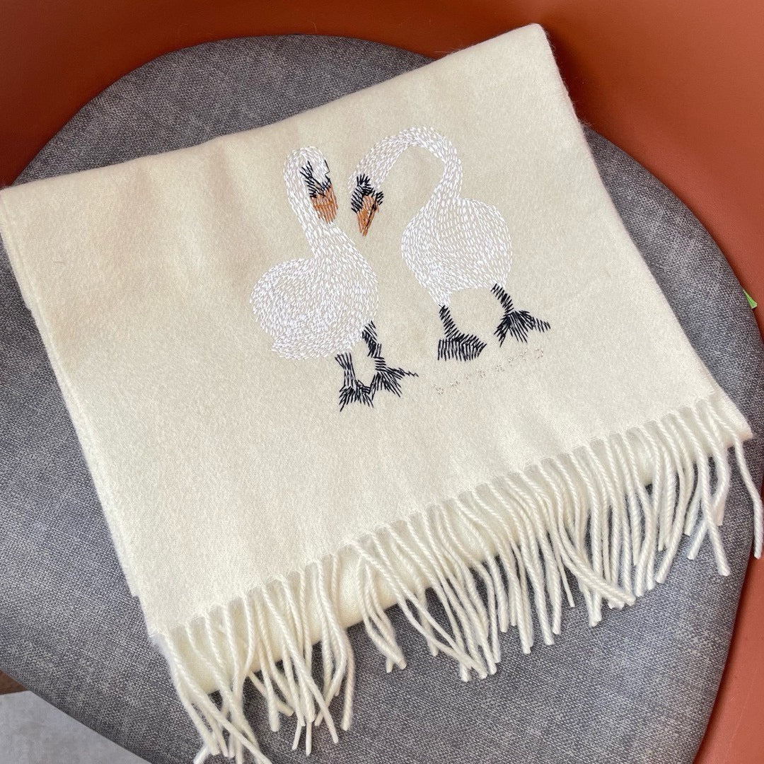 SWAN WOOL CASHMERE SCARF 180 CM IVORY WHITE 394453