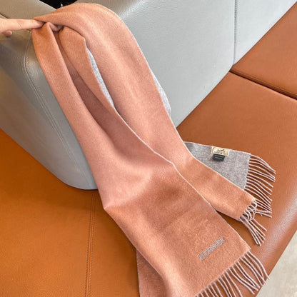 DOUBLE-FACE STOLE SCARF 180 CM IN PALE ORANGE MIX DOLPHIN GRAY CASHMERE 394460