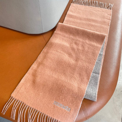 DOUBLE-FACE STOLE SCARF 180 CM IN PALE ORANGE MIX DOLPHIN GRAY CASHMERE 394460