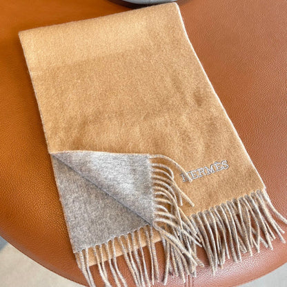 DOUBLE-FACE STOLE SCARF IN MACAROON TAN MIX PALE GRAY CASHMERE 394463