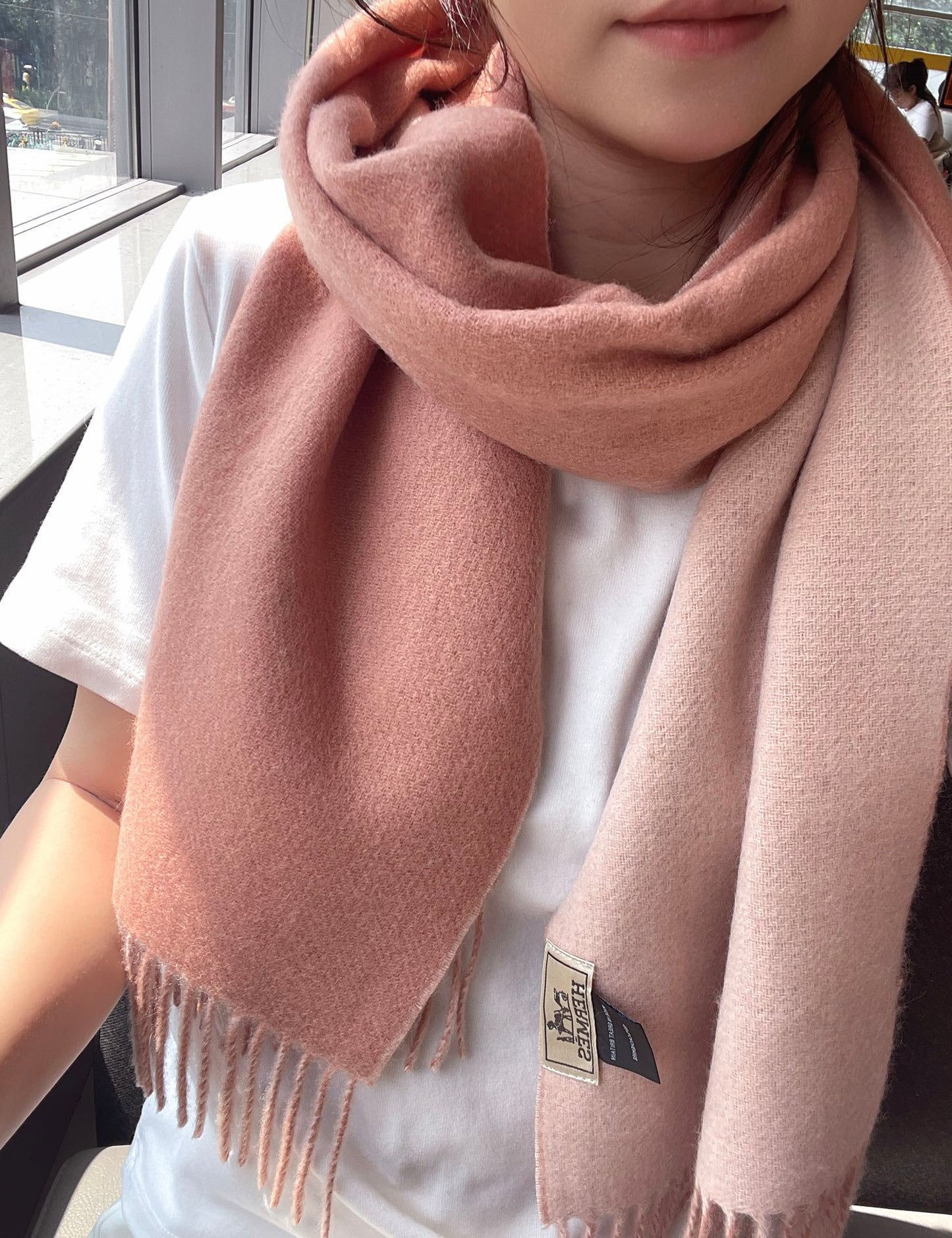 DOUBLE-FACE STOLE SCARF IN PEACHY PINK CASHMERE 394464