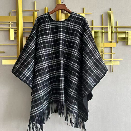 CHECK DOUBLE-SIDED CAPE 150 CM IN BLACK CASHMERE 401927