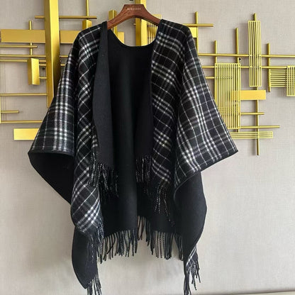 CHECK DOUBLE-SIDED CAPE 150 CM IN BLACK CASHMERE 401927