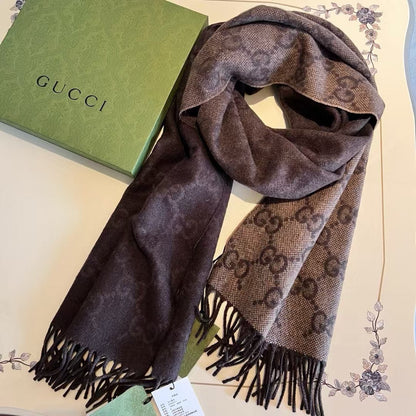 SCARF 200 CM CHOCOLATE BROWN GG CASHMERE JACQUARD 405133