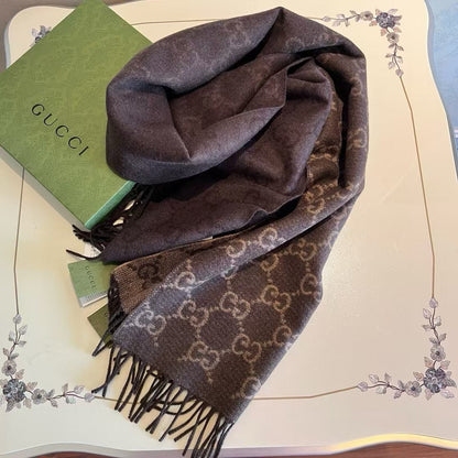 SCARF 200 CM CHOCOLATE BROWN GG CASHMERE JACQUARD 405133