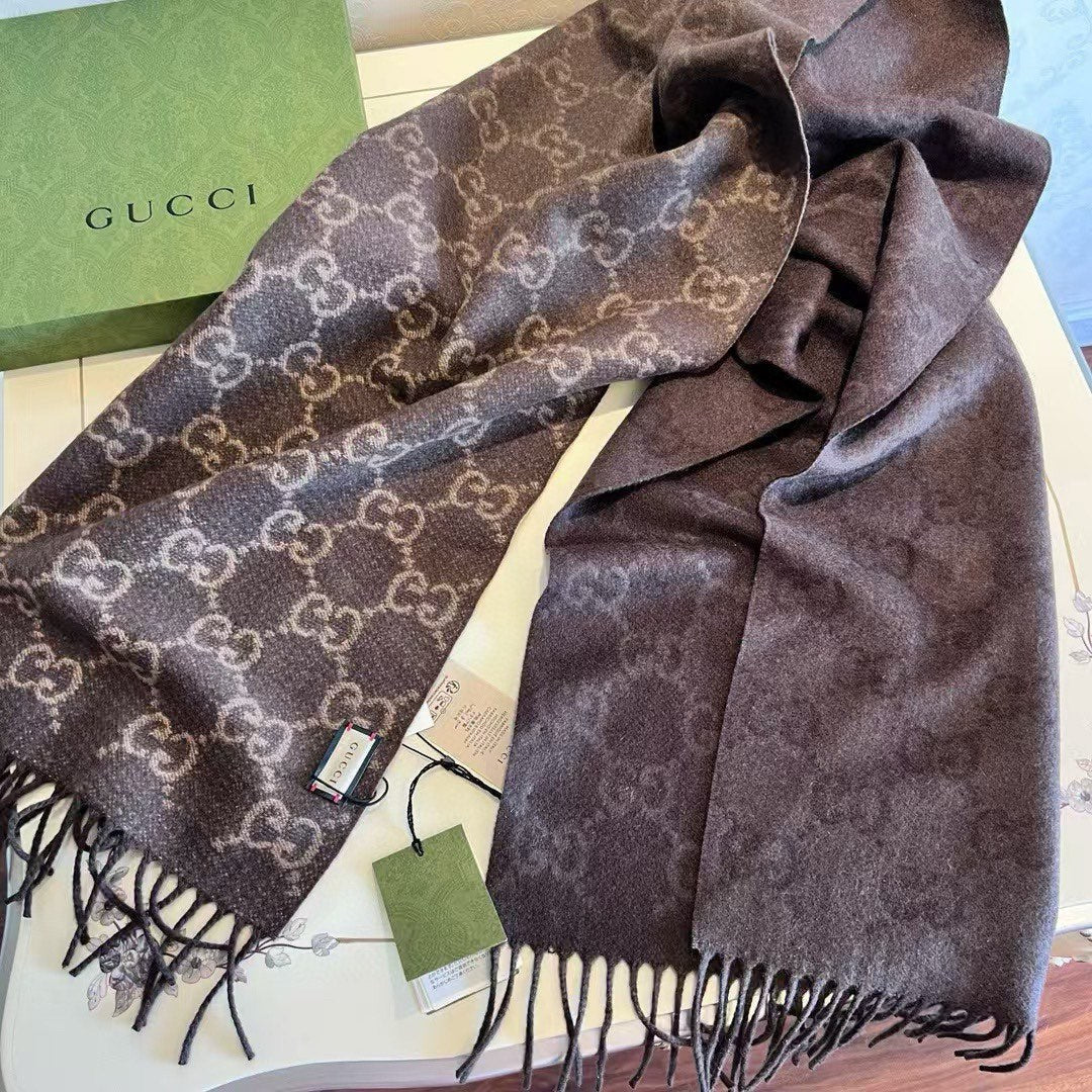 SCARF 200 CM CHOCOLATE BROWN GG CASHMERE JACQUARD 405133