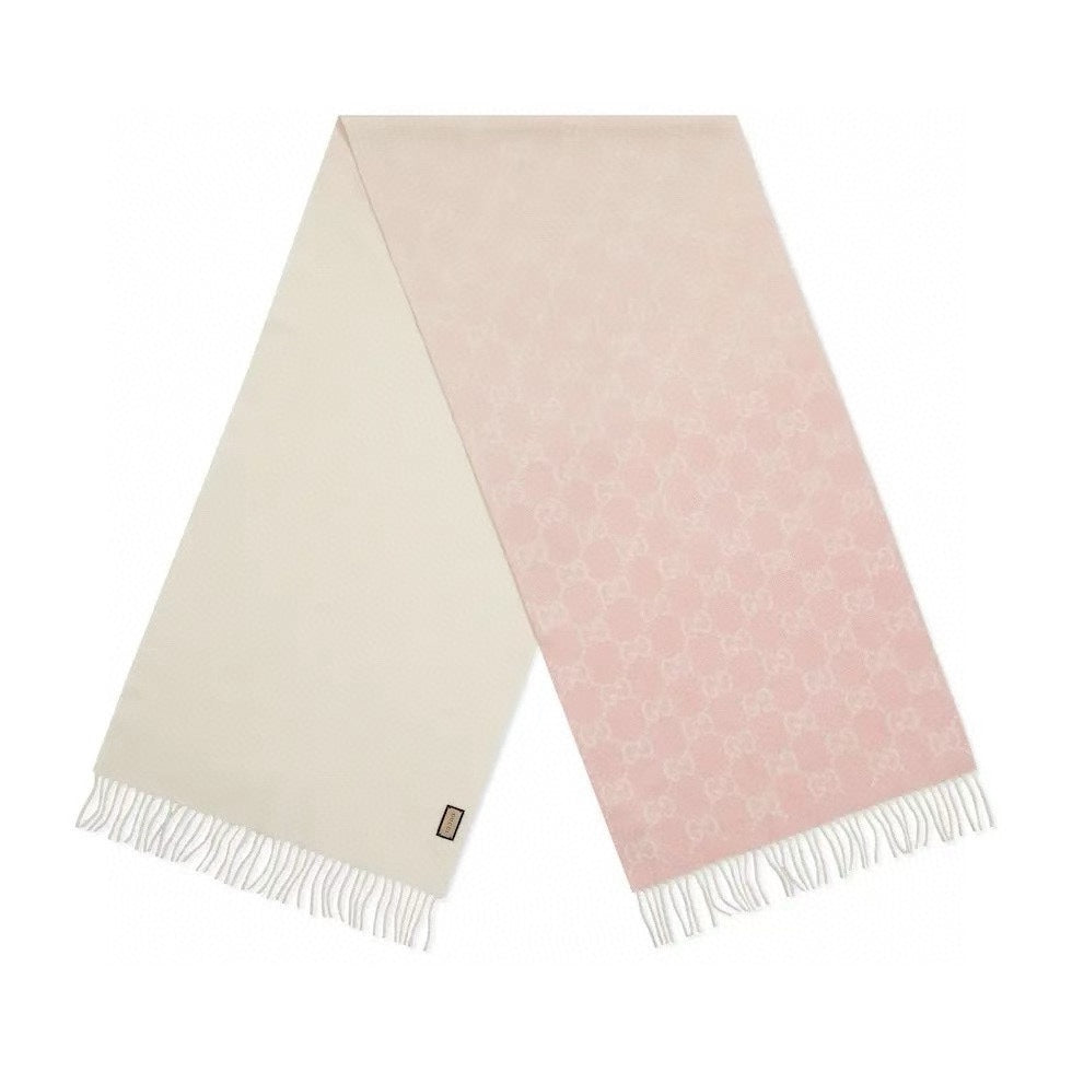 SCARF 200 CM LIGHT PINK AND IVORY GG CASHMERE JACQUARD 405134