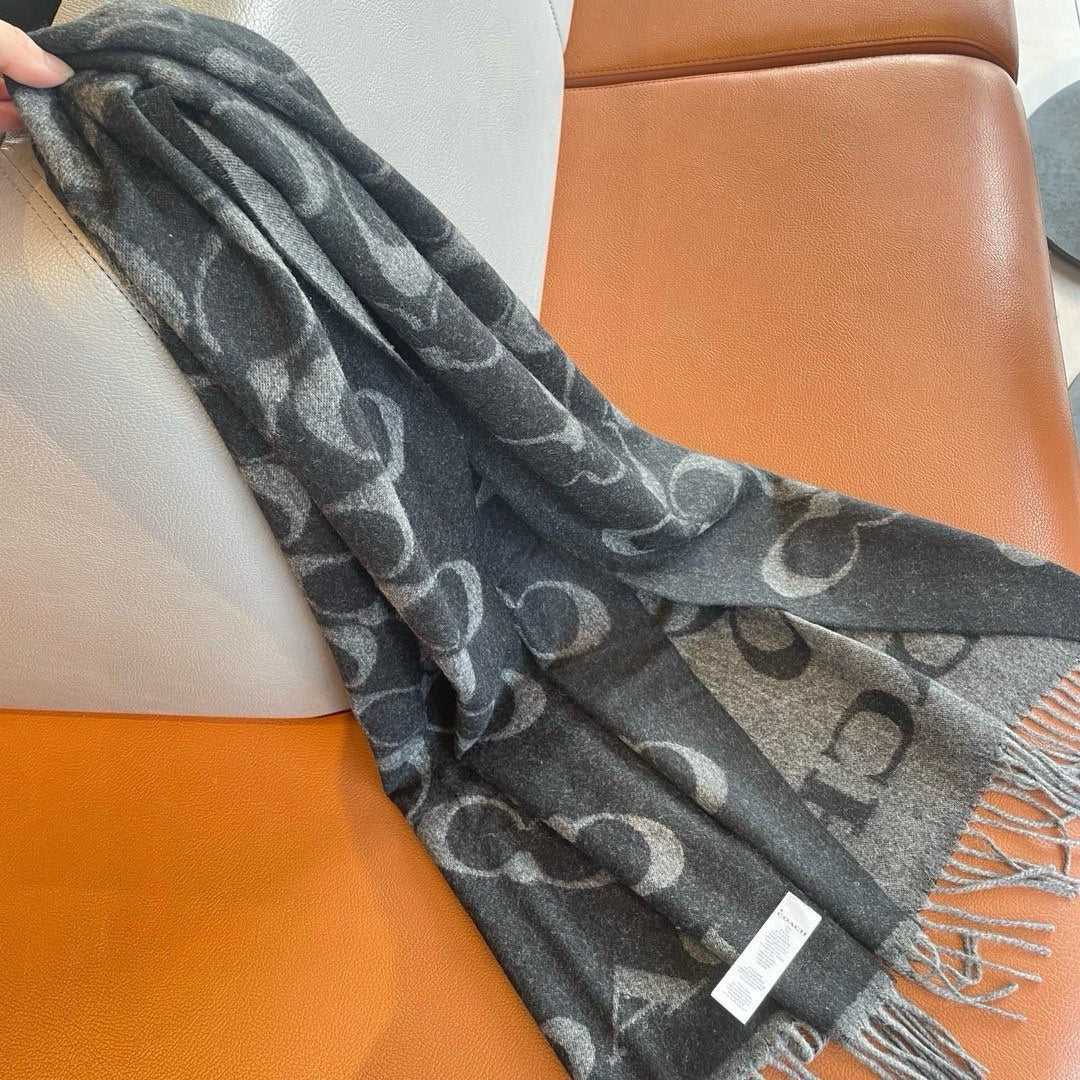 CLASSIC MONOGRAM LOGO WOOL SCARF 195 CM BLACK 413627