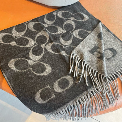 CLASSIC MONOGRAM LOGO WOOL SCARF 195 CM BLACK 413627