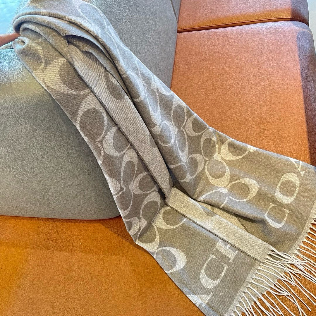 CLASSIC MONOGRAM LOGO WOOL SCARF 195 CM DOVE GRAY 413628