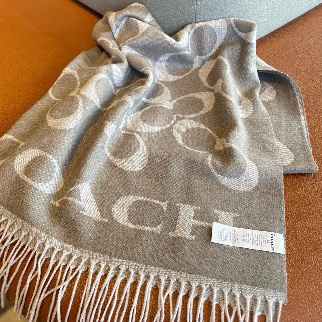 CLASSIC MONOGRAM LOGO WOOL SCARF 195 CM DOVE GRAY 413628