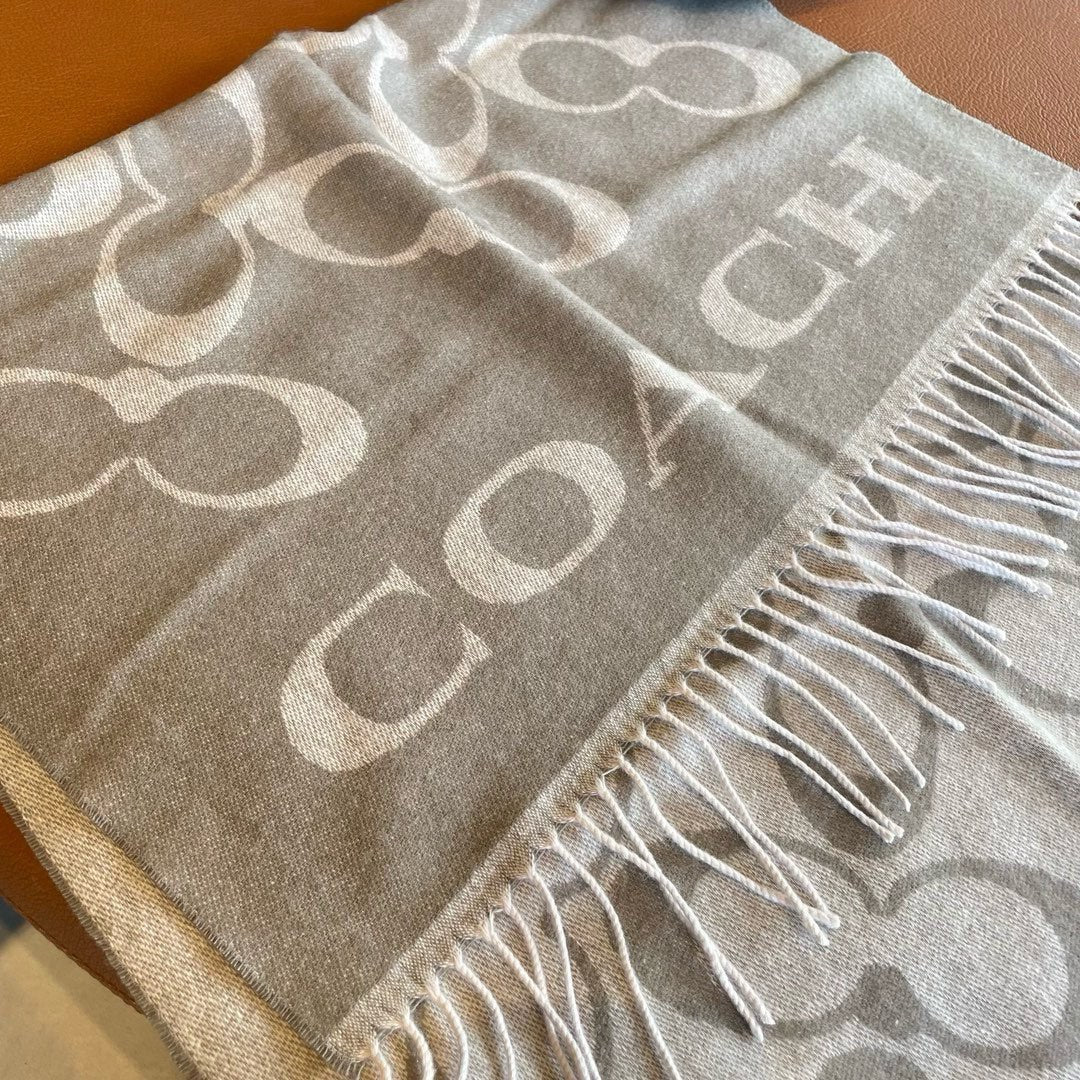 CLASSIC MONOGRAM LOGO WOOL SCARF 195 CM DOVE GRAY 413628