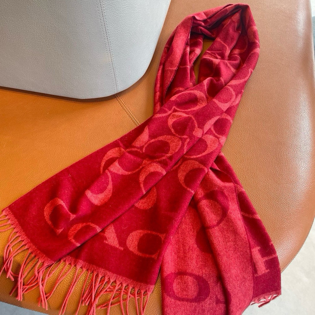 CLASSIC MONOGRAM LOGO WOOL SCARF 195 CM GARNET RED 413629