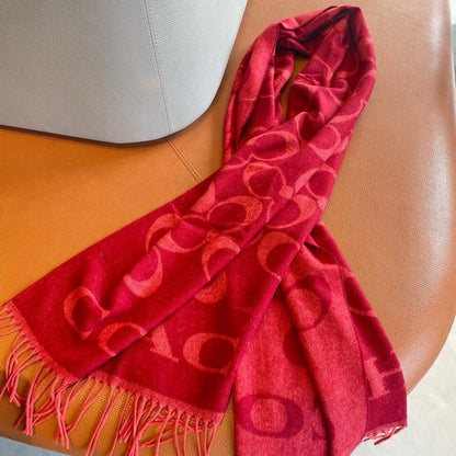 CLASSIC MONOGRAM LOGO WOOL SCARF 195 CM GARNET RED 413629