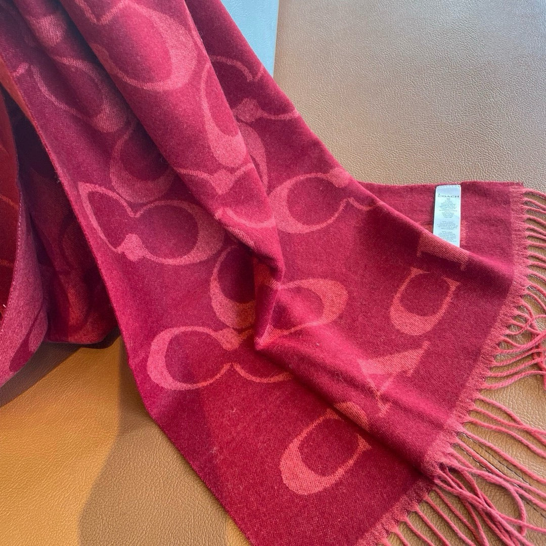 CLASSIC MONOGRAM LOGO WOOL SCARF 195 CM GARNET RED 413629