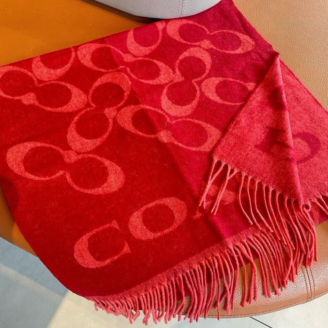 CLASSIC MONOGRAM LOGO WOOL SCARF 195 CM GARNET RED 413629