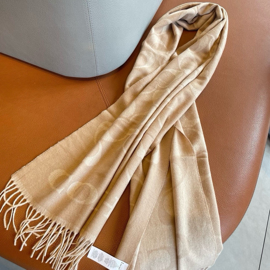 CLASSIC MONOGRAM LOGO WOOL SCARF 195 CM BISQUE BEIGE 413630