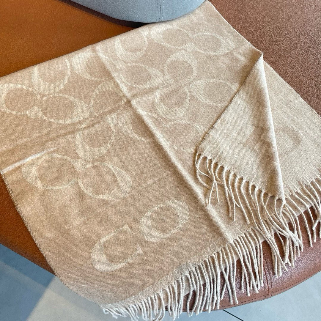 CLASSIC MONOGRAM LOGO WOOL SCARF 195 CM BISQUE BEIGE 413630