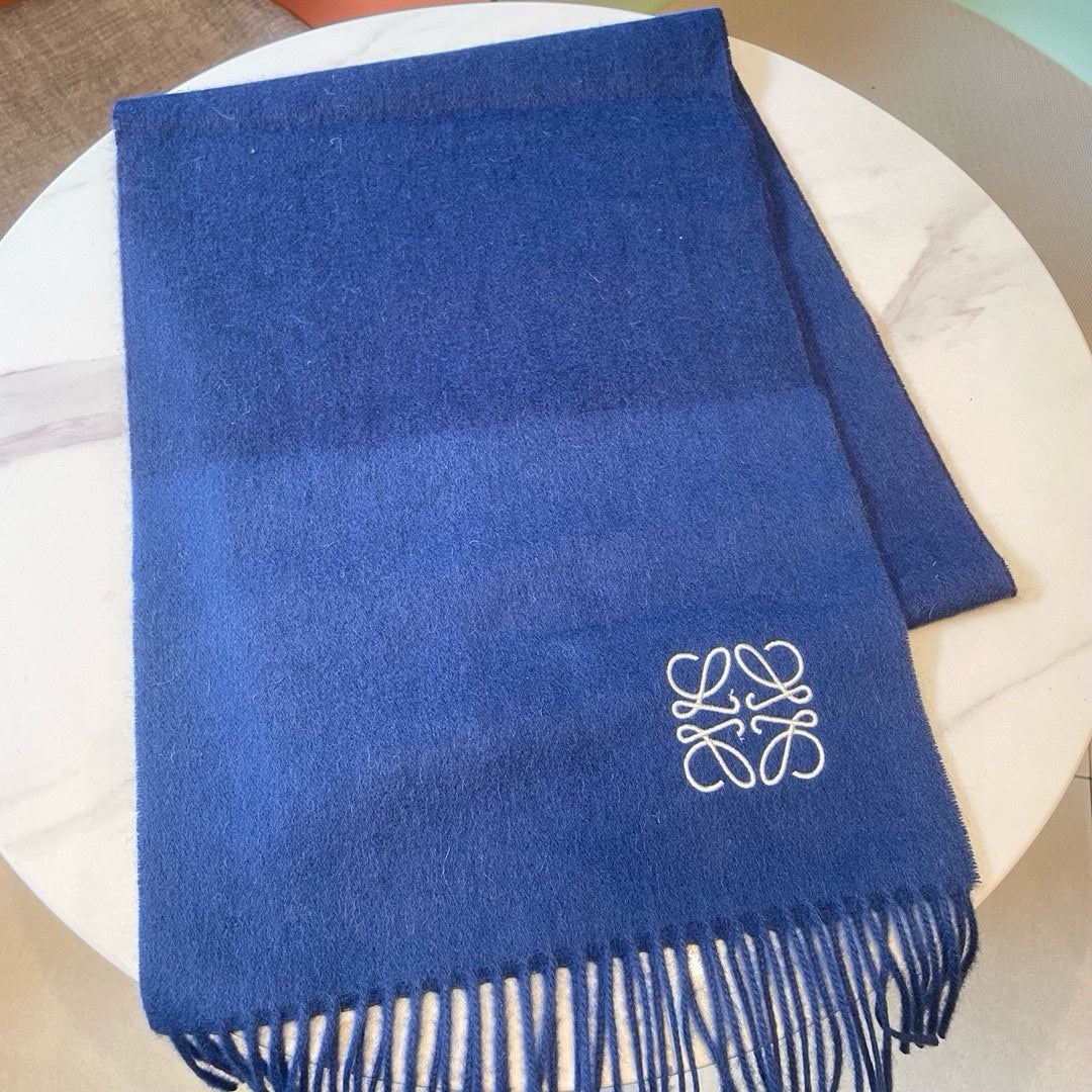 SCARF 180 CM IN COBALT BLUE WOOL AND CASHMERE 415202