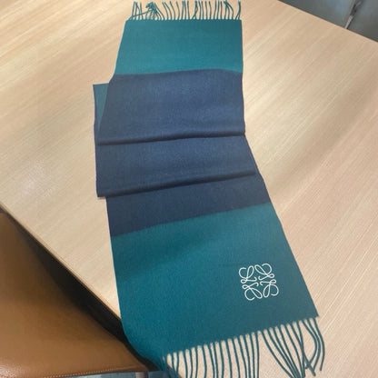 SCARF 180 CM IN TEAL GREEN MIX NAVY BLUE WOOL AND CASHMERE  415204