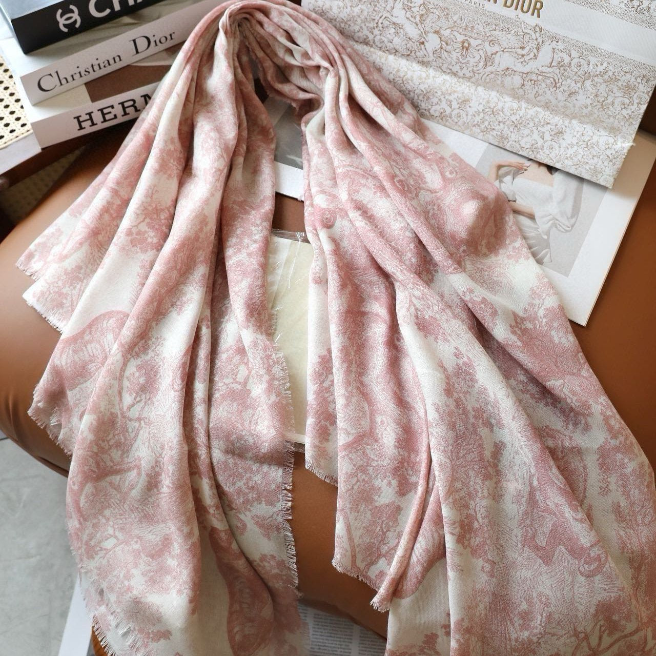 SCARF 180 CM IN LIGHT PINK SILK AND CASHMERE 418264