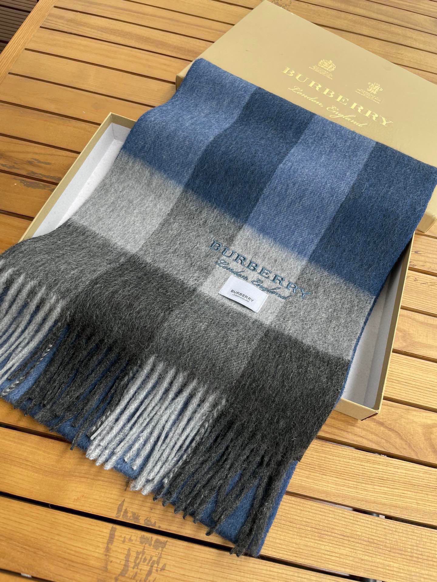 SCARF 180 CM IN NAVY BLUE MIX BLACK CASHMERE 394744