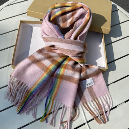 CHECK SCARF 200 CM IN LIGHT PINK MIX CAMEL BROWN CASHMERE 394750