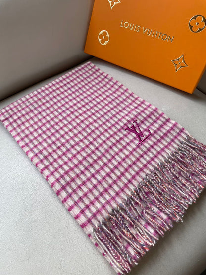 PLAID EMBROIDERY SCARF 180 CM IN BRIGHT PINK CASHMERE 399964