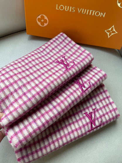 PLAID EMBROIDERY SCARF 180 CM IN BRIGHT PINK CASHMERE 399964