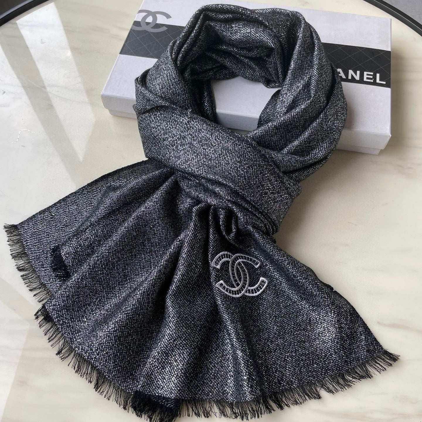 SCARF 210 CM IN BLACK CASHMERE  402208