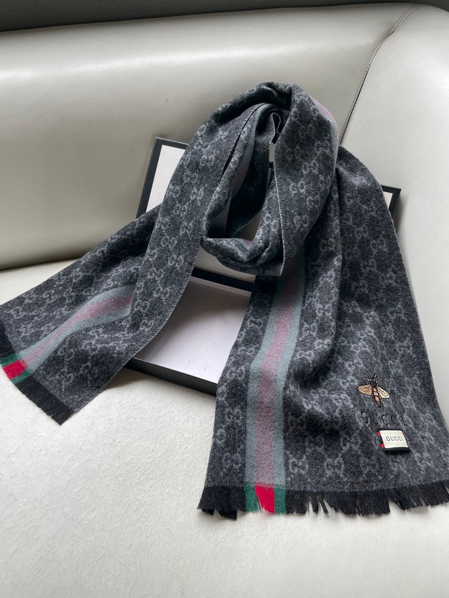 SCARF 180 CM IN BLACK MONOGRAM CASHMERE 402213