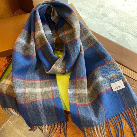 CASHMERE CHECK SCARF BLUE MIX LIGHT GRAY 407521