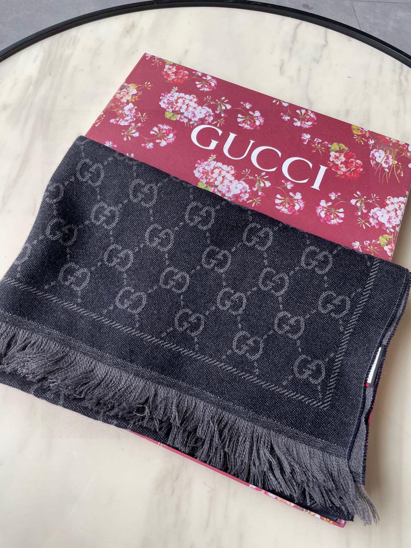 SCARF 180 CM IN BLACK GG PATTERN MONOGRAM WOOL 407525