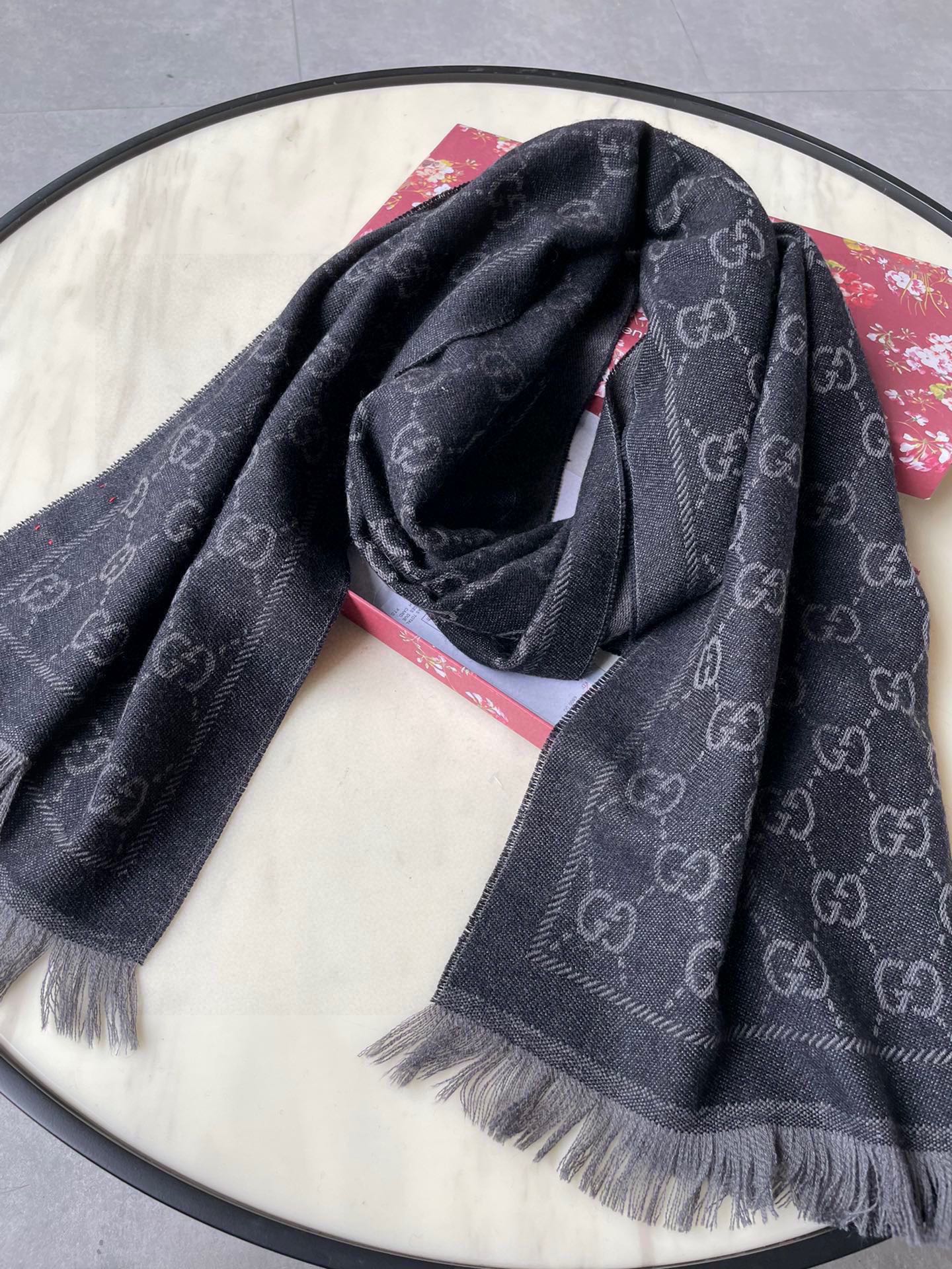 SCARF 180 CM IN BLACK GG PATTERN MONOGRAM WOOL 407525