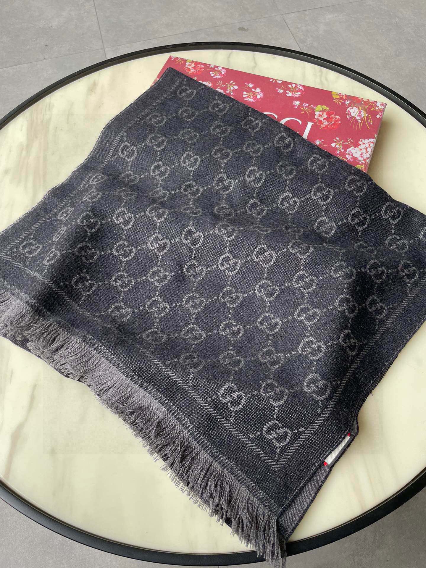 SCARF 180 CM IN BLACK GG PATTERN MONOGRAM WOOL 407525