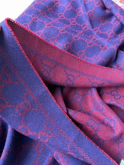 SCARF 180 CM IN VIOLET PURPLE GG PATTERN MONOGRAM WOOL 407526