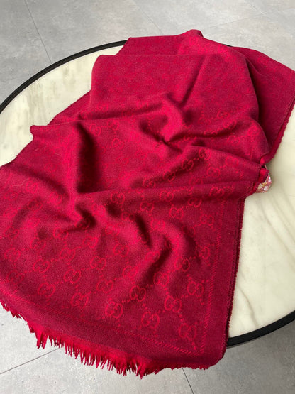 SCARF 180 CM IN CHERRY RED GG PATTERN MONOGRAM WOOL 407527