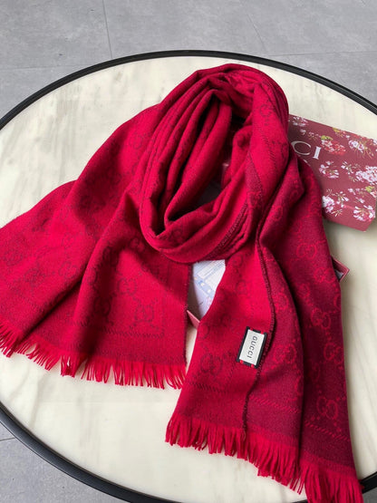 SCARF 180 CM IN CHERRY RED GG PATTERN MONOGRAM WOOL 407527