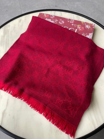 SCARF 180 CM IN CHERRY RED GG PATTERN MONOGRAM WOOL 407527