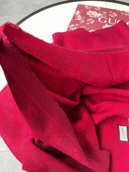 SCARF 180 CM IN CHERRY RED GG PATTERN MONOGRAM WOOL 407527