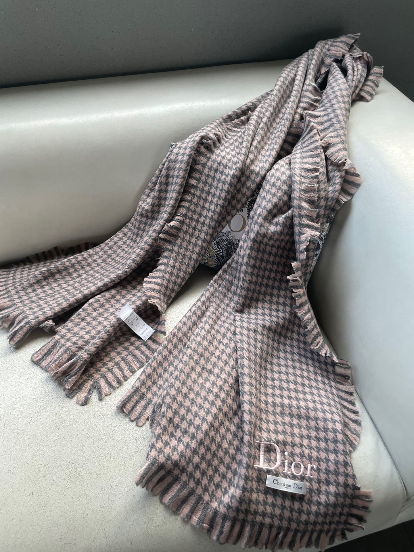 HOUNDSTOOTH SCARF 200 CM IN CAMEL BROWN WOOL 416827