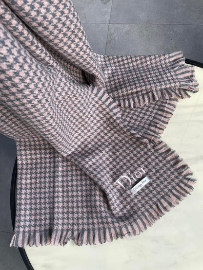 HOUNDSTOOTH SCARF 200 CM IN CAMEL BROWN WOOL 416827