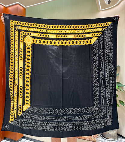 SQUARE SCARF 140 CM IN BLACK MIX GOLD SILK 403987