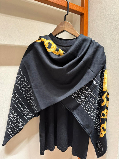 SQUARE SCARF 140 CM IN BLACK MIX GOLD SILK 403987