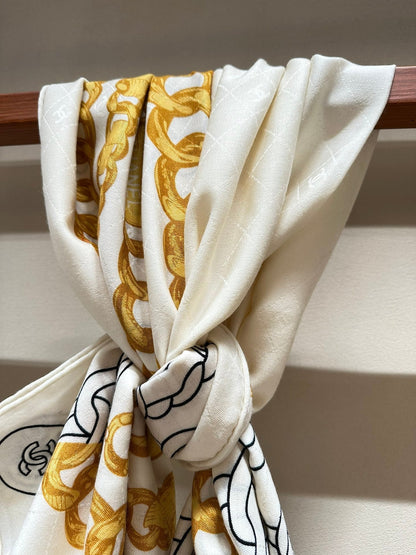 SQUARE SCARF 140 CM IN WHITE MIX GOLD SILK 403988