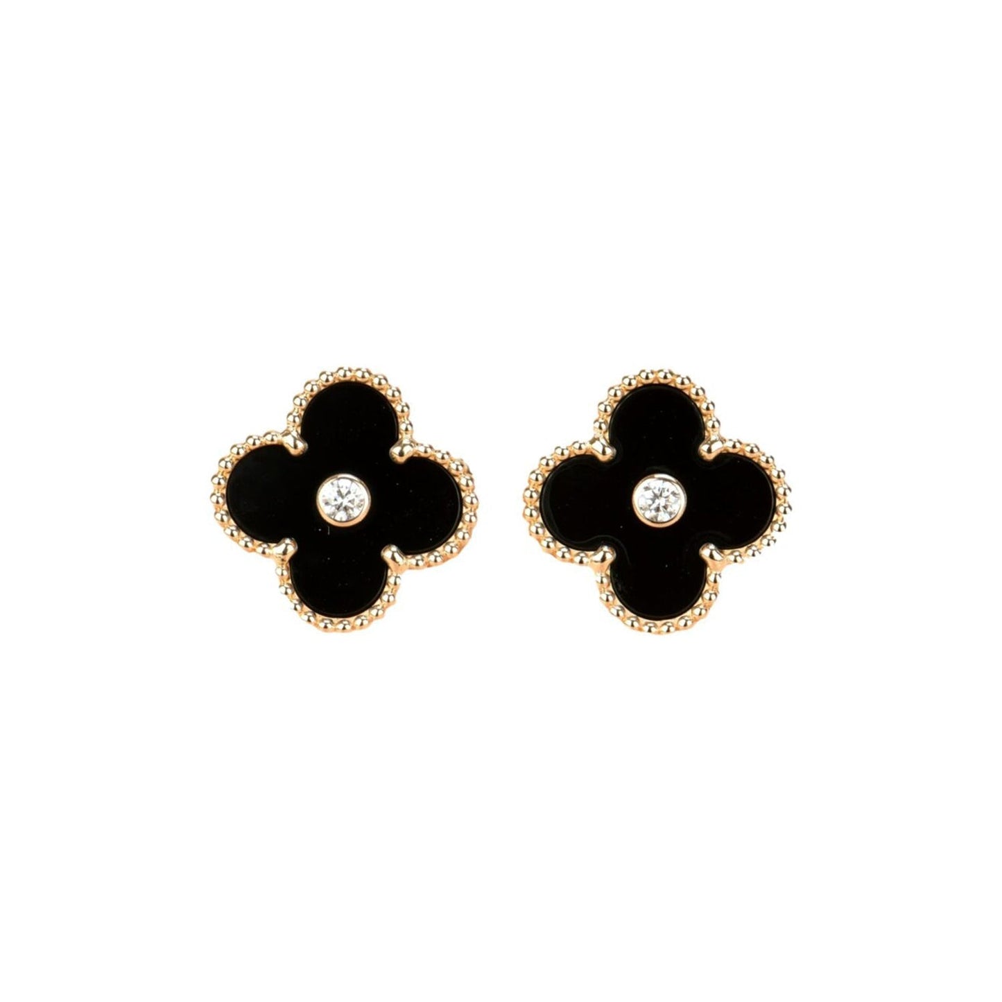 [Rose Jewellery]CLOVER MEDIUM 1 MOTIFS ONYX DIAMOND EARRINGS