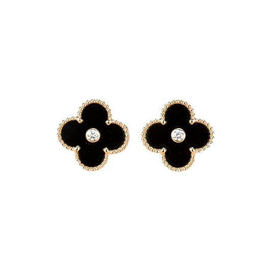 [Rose Jewellery]CLOVER MEDIUM 1 MOTIFS ONYX DIAMOND EARRINGS