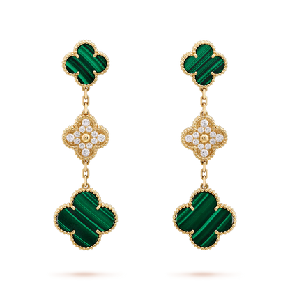 [Rose Jewellery]CLOVER EARRINGS GOLD MALACHITE DIAMOND 3 MOTIF