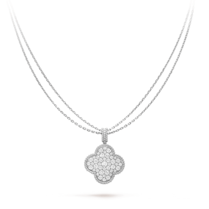 [Rose Jewellery]CLOVER 25MM SILVER FULL DIAMOND BIG CLOVER NECKLACE