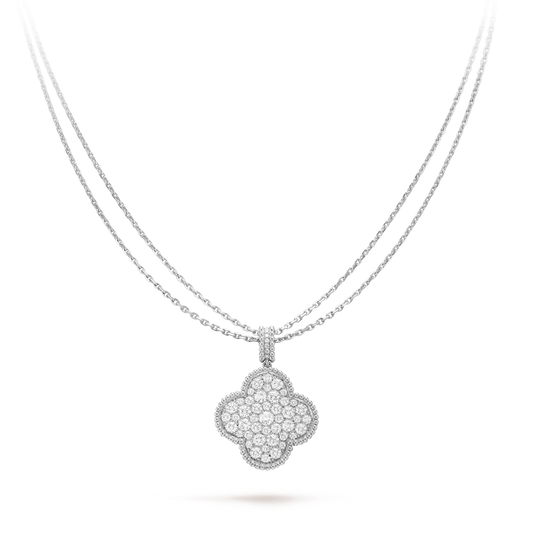 [Rose Jewellery]CLOVER 25MM SILVER FULL DIAMOND BIG CLOVER NECKLACE